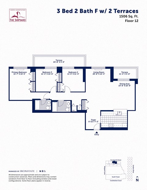 Floor plan for 3 beds, 2 baths, 1475 sqft